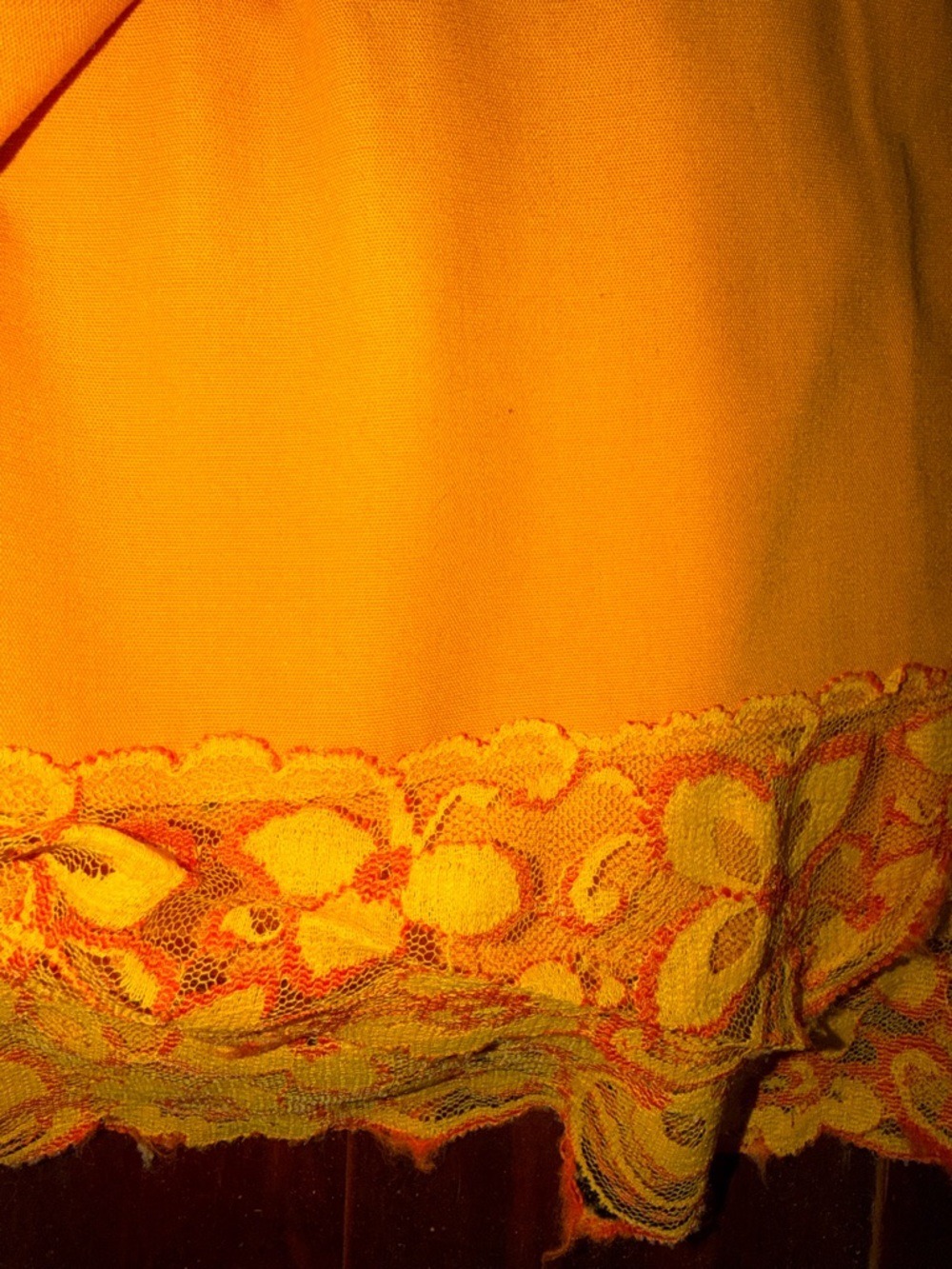 Vintage 70s Tablecloth Lace Edges Flowers Mustard Yellow Orange